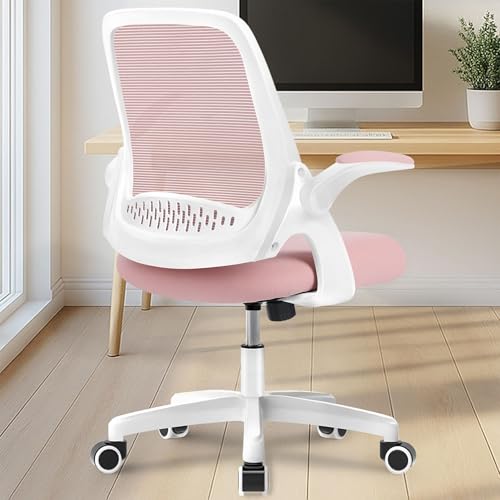 NEO CHAIR Office Desk Computer Gaming Ergonomic Chair with Lumbar Back Support Adjustable Height Swivel Wheels Flip-up Arms Mesh Chair for Home or Office (Pink)