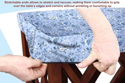 Image of The Furnishing Tree Elastic Cotton Square Center Table Cover 26x26 in Inches Floral White Rose on Blue Base