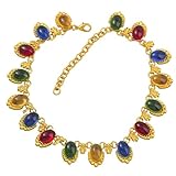Multicolor Stone Crystal Oval Necklace for Women Retro Palace Style Choker Necklaces Faux Gemstone Wedding Engagement Promise Trendy Summer Beach Gifts Jewelry for Girlfriend Birthday Valentine's Day