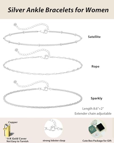Image of ZHESHY Gold Silver Ankle Bracelets for Women 14K Gold Plated Anklets for Women Waterproof Cuban Link Heart Chain Anklets Set Non Tarnish Dainty Layered Anklet Bracelets for Women Summer Beach Jewelry