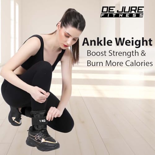 Image of De Jure Fitness Adjustable Ankle & Wrist Weights Pair (0.5KG x 2) for Men & Women | Strength Training, Walking, Running, Workout, Yoga | Comfortable, Durable | Black - 1KG