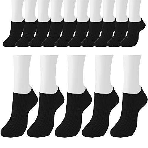 YANOIR Pack-15 pares Calcetines cortos para Mujer,Calcetines Algodón de estilo deportivo.Talla única 35-40-Negro