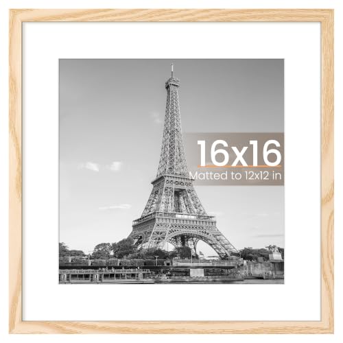 Image of upsimples 16x16 Picture Frame, Display Pictures 12x12 with Mat or 16 x 16 Without, Wall Hanging Square Frames, Natural Style, 1 Pack