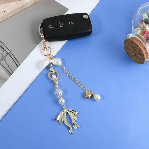 Gold Bow Purse Keychain Charm, Key Chains Women Cute Bow Bag Charm, Gold Cute Coquette Bows Keychain Charms for Women Girls Handbags Purse4