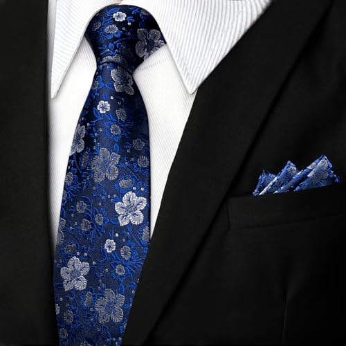 Image of DiBanGu Mens Paisley Tie Sets Silk Jacquard Woven Floral Necktie and Pocket Square Cufflinks Wedding Business Party