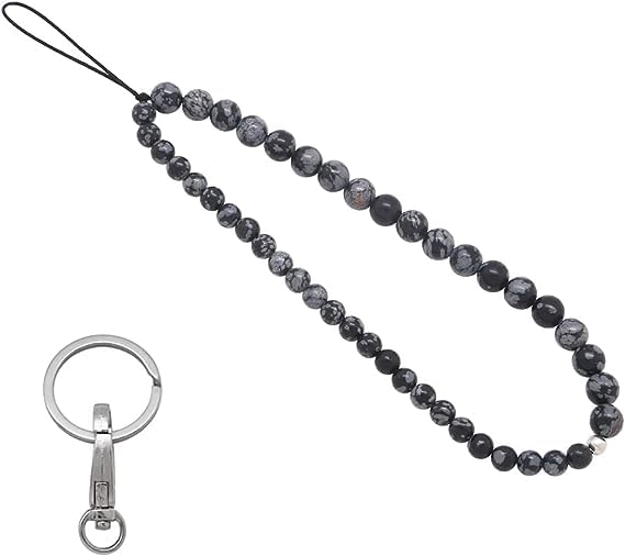 A V FASHION - Beaded Cell Phone Lanyard Short Hand Wrist Lanyard Strap Snowflake obsidian Stone Bead Mobile Phone Chain for Girl Women Men Cell Phone (Black Color)-image-45