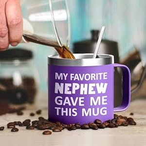 Qtencas Aunt Gifts From Nephew, Funny Aunt Mug My Favorite Nephew Gave Me This Mug, Birthday Christmas Gift for Aunt Auntie New Aunt From Nephew, 14oz Stainless Steel Uncle Coffee Mug, Purple Qtencas Aunt Gifts From Nephew Funny Aunt Mug My Favorite Nephew Gave Me This Mug Birthday Christmas Gift for Aunt Auntie New Aunt From Nephew 14oz Stainless Steel Uncle Coffee Mug Purple