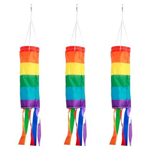 Thyonta 3PCS Outdoor Patio Decoration Party Flags Rainbow Windsock Flag Outdoor Windsock Hanging Bag Suitable for Festive Events Gardens