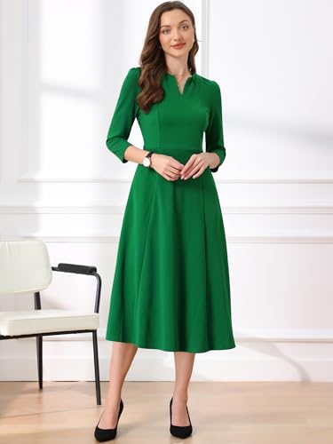 Image of Allegra K Womens 3 /4 Sleeve A-Line Business Work Formal Midi Dress
