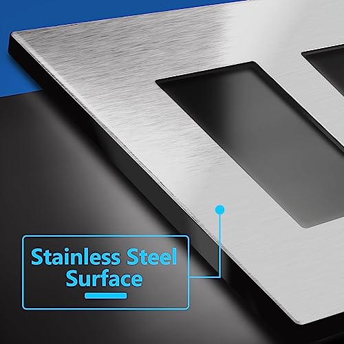 Image of LIDER Double Decorator Metal Wall Plate, Temperature and Impact Resistant, Screwless Cover, Modern Upgrade, Mid-Size 2-Gang 4.88 inch x 4.92 inch, LSMWP-32M-SS, UL Listed, Stainless Steel, 1-Pack