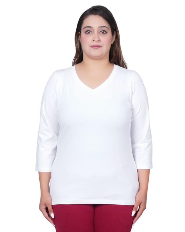 Image of Mlada V-Neck Cotton 3 /4th Sleeves Tshirt for Women | Stretchable Regualr Fit Solid Cotton Tshirts | Casual 3 /4th Sleeves Tshirts for Women Office Wear | Solid Round Neck Tshirt