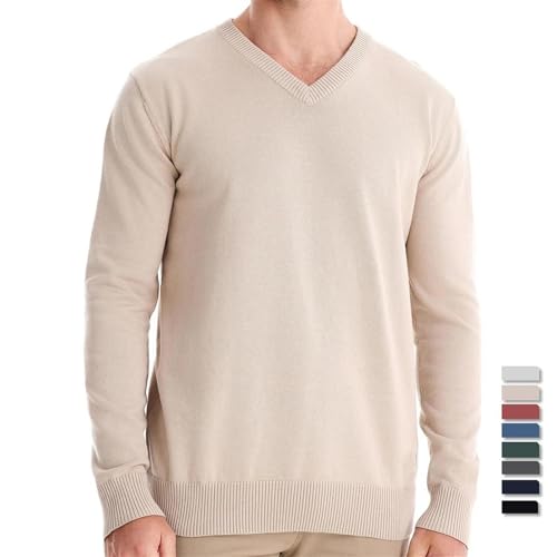 Men's V-Neck Knit Pullover Sweater Solid Cotton Long Sleeve Slim Fit Casual Lightweight Soft Knitwear Jumper Top2