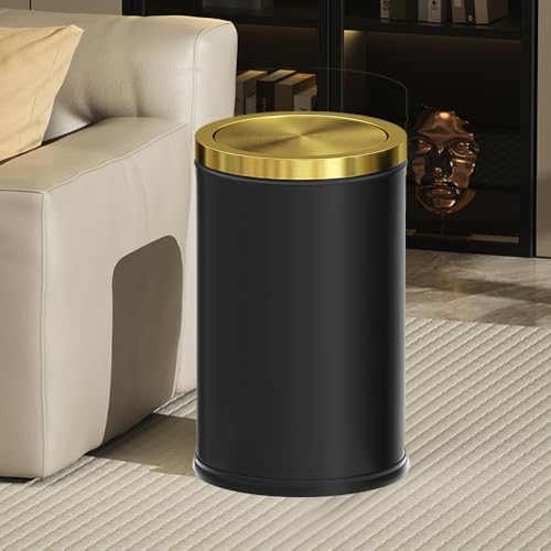Image of Black and Gold Bathroom Trash Can,Bathroom Garbage can with Swing Lid,Small Trash Can with Flipping Lid, 4.8gal Garbage cans for Bedroom,Living Room, Guest Room,Office,Hotel(4.7gal-Black)