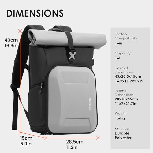Mochila para cámara TARION Rolltop con compartimento rígido miniatura 7