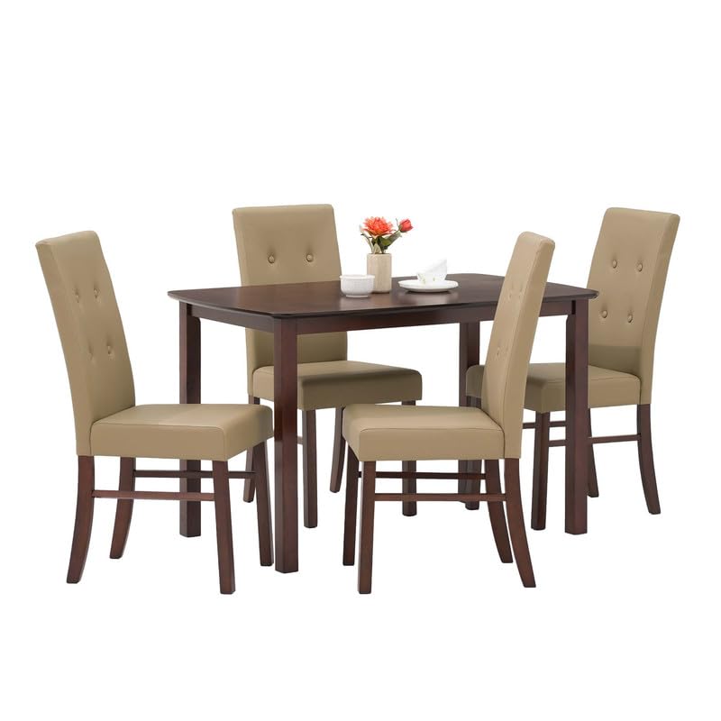 Image of Royaloak Elite Wooden Dining Table 4 Seater Set, Solid Wood Legs, Wooden Veneer Table Top, Leatherette Upholstered Chairs with Comfortable Back Support, Modern Contemporary Design