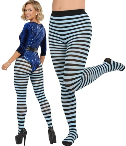 Image of ToBeInStyle Women's Thin Horizontal Stripe Opaque Tights Pantyhose - Regular or Plus
