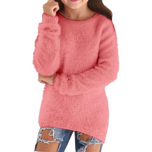 Youth Girls Oversized Fleece Pullover Sweatshirts Long Sleeve Solid Color Crewneck Tops Warm Cute Blouse for Kids Girls