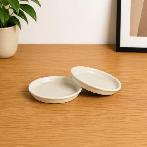 Image of Lasaki Plate Circular 4 inch Ivory HT25 R4 Set of 2 | Round Ceramic (Plates /Saucers) for Pots, Planters, Flowers, Succulents | Decorative Garden Accessories | (H - 2 X D - 13 cm)