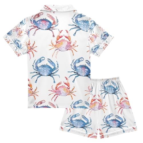senya Colors Crabs A Satin Summer Pajama Sets Silk Short Sleeve Button Down Sleepwear2