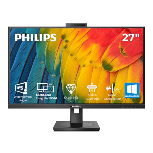 Philips 27B1U5601H/94 27" QHD Business Monitor | USB-C Docking | Pop-up Webcam | 75Hz | KVM Switch | PowerSensor | 5000 Series