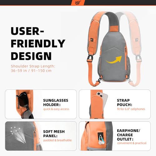 Image of SKYSPER Sling Bag RFID Crossbody Sling Backpack Cross Body Shoulder Bag Travel Hiking Daypack for Women Men(Orange)