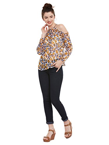 Image of Miss Chase Women's Multicoloured Floral Round Neck Full Sleeved Shoulder Cut Out Top