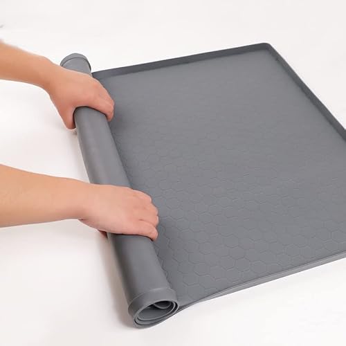 Under Sink Mat, 34'' *22'' Under Sink Mat For Bottom Of Kitchen Sink, Silicone Sink Liner With Drain Hole And Raised Edge Design,Cabinet Protector Mat For Kitchen & Bathroom Cabinet Mats（Grey #TOP7