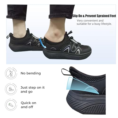 Artlea Wide Toe Box Shoes Women Walking Shoes Arch Support Plantar Fasciitis Orthotic Sneakers Slip On Running Tennis Shoes Size 7.5 BlackGrey by Artlea - Image 4