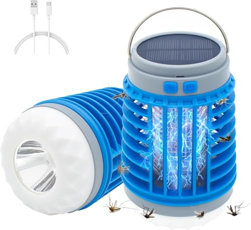 Mozz Guard, 2025 Nuevo 3 en 1 Mozz Guard Mosquito Zapper, Lámpara Impermeable para Mosquitos para Exteriores, con USB Recargable y Energía Solar, Adecuada para Jardín Doméstico, Camping (Azul)