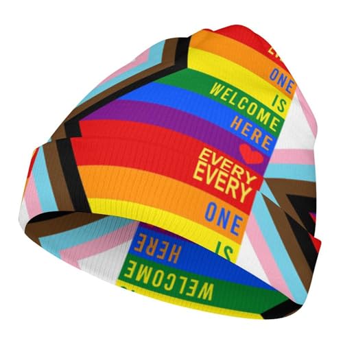 Progress Pride Flag Rainbow Gay Lesbian Transgender Bisexual LGBTQ Kids Beanie Hat for for Girls Boys Children Cap Winter Knitted Chemo Cancer Headwear Accessories Gifts Decoration
