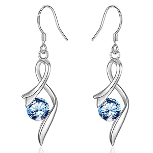 Sterling Silver Drop Earrings for Women, Silver Dangle Earrings with Cubic Zirconia │Linear Forever Love Hypoallergenic Earring for Sensitive Ears│Birthday Anniversary Christmas Jewellery Gift