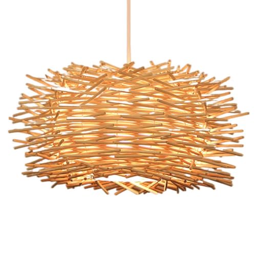 Lustre nid d'oiseau en bambou tressé main pour salon élégant