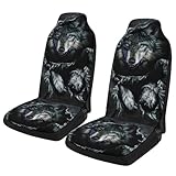 YHAPW 2 Pcs Premium Wolf Car Seat Cover, Breathable & Washable Car Seat Covers Full Sets, Fashionable Printed Seat Covers for Cars Interior, Universal Fit for Most Cars, Sedan, Truck, SUV