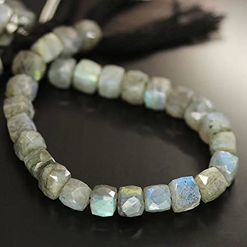 Blue Labradorite Faceted Square Cube Box Gemstone Loose Craft Beads Strand 8" 8Mm 7Mm #TOP20