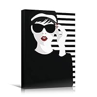 SIGNWIN Canvas Wall Art A Young Woman with Black Sunglasses and White Headband and Red Lipstick People Fashion Pop Art Chic Portrait Colorful for Living Room, Bedroom, Office - 12x18 inches