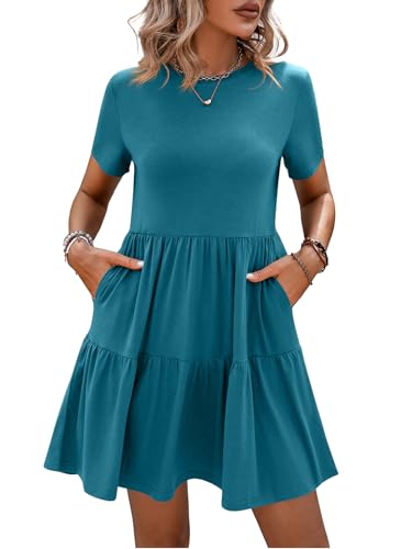 Womens spring dresses Casual Short Sleeve Crewneck Swing Mini Dre...