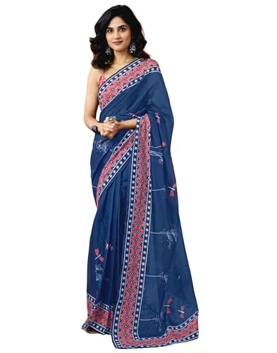 Image of SIRIL Women's Printed Chanderi Cotton One Minute Ready to Wear Saree with Unstitched Blouse Piece