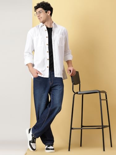 Image of Thomas Scott Men's | Solid | Full Sleeve | Oversized Fit | Cotton Blend | Spread Collar | Casual Shirt