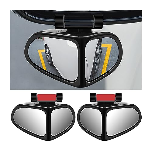 JNNJ 2Pcs 2 in 1 Auto Toter Winkel Spiegel 360 Grad Drehung Einstellbarer Weitwinkel Rückspiegel Universal Weitwinkelspiegel Zusatzspiegel für PKW SUV LKW(Schwarz)