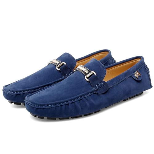 Men's Driving Loafers Slip-On Boat Shoes with Suede Buckle Detail Moccasins