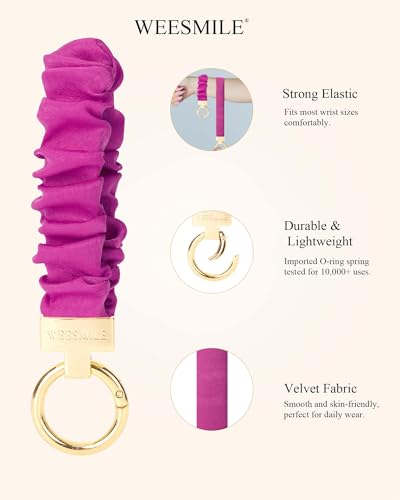 Image of WEESMILE Scrunchie Keychain Wristlet for Car Key Chain with D Key Ring