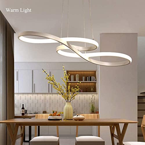 Modern Pendant Lighting White Led Pendant Light For Contemporary Living Dining Room Kitchen Island Dimmable Chandelier Dimming Ceiling Lamp Minimalist Wave Hanging Light Fixture With Remote (White) #TOP2