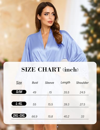 Image of EPLAZA Bride Robe for Wedding Day Set Bridal Robe Lace Trim Silky Embroidery Satin Kimono for Bridal Party