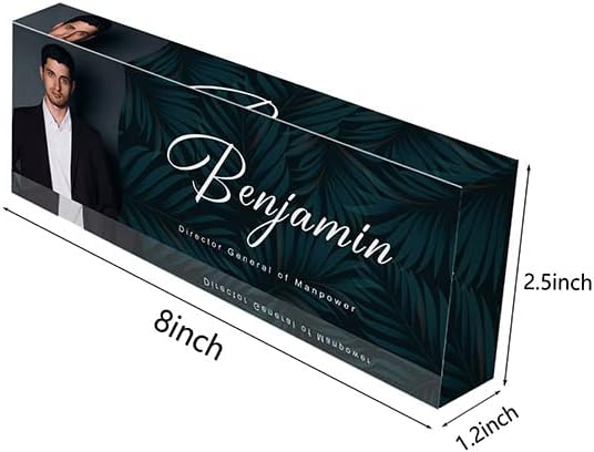 Miniatura 3 de Bivei - Placa de nombre personalizada para escritorio, foto grabada personalizada con nombre y título, placa de identificación de cristal para