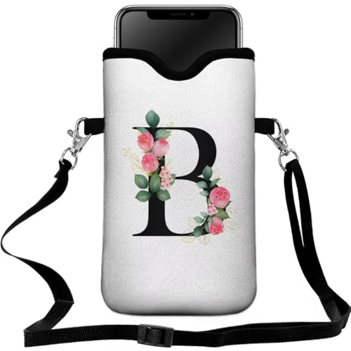 FREZORA Cell Phone Sleeves Bag Case Crossbody Neoprene Holder Lanyard Phone Pouch for Women Men 7.5 X 4.5 Inches - Letter_B