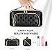 stona Travel Makeup Bag for Women, Large Capacity PU Leather Waterproof Checkered Cosmetic Bags, Portable Pouch Open Flat Toiletry Bag, Make up Organizer with Divider and Handle, Black