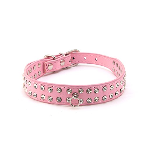 4yourpet - Collar de Piel con 2 Filas de Cristales Brillantes y Anillo de Colgante Delantero