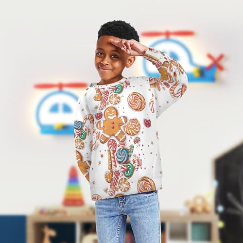 JUNZAN Gingerbread Candy Christmas Kids Boys Hoodie Sweatshirt Crewneck Kids Pullover Hoodie Athletic 4T4