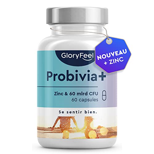 Probivia+, Probiotique Complex avec Zinc et Inuline, 60 Milliards d'UFC, 21 Souches Bactériennes, Lactobacillus Salivarius, Bifidobacterium, Probiotique Digestion, Flore Intestinale, 100% Végétalien Cover