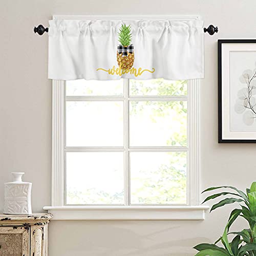Rod Pocket Valance Curtain 54X18 Inch, Summer Butterfly Tropical Plant Pineapple Window Treatment Tiers For Kitchen Short Window Curtain Valance For Kitchen Bedroom Bathroom Living Room #TOP2